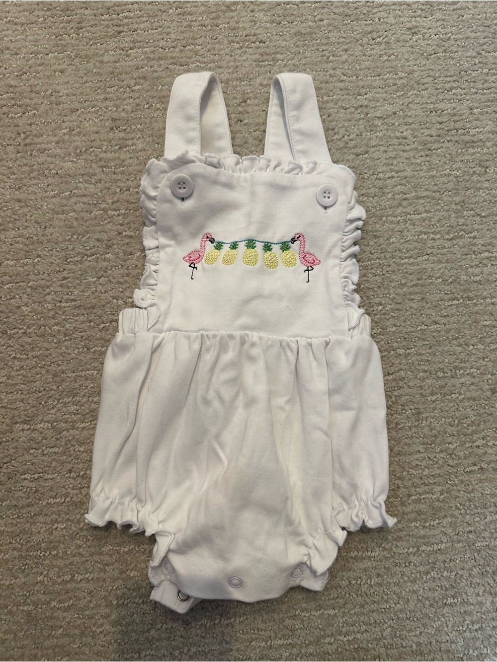 White Smocked Pineapple & Flamingo Romper